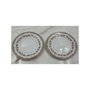 Noritake China Ridgewood 5201 Salad Plate Set 2 Pink Rose Gold Trim Japan 7.5"